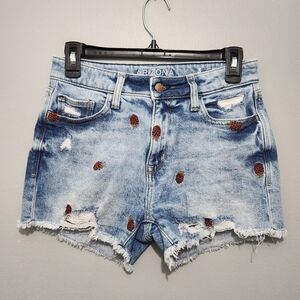 Arizona Jean Company Women's Embroidered Distressed Shorts - Light Blue Size 3